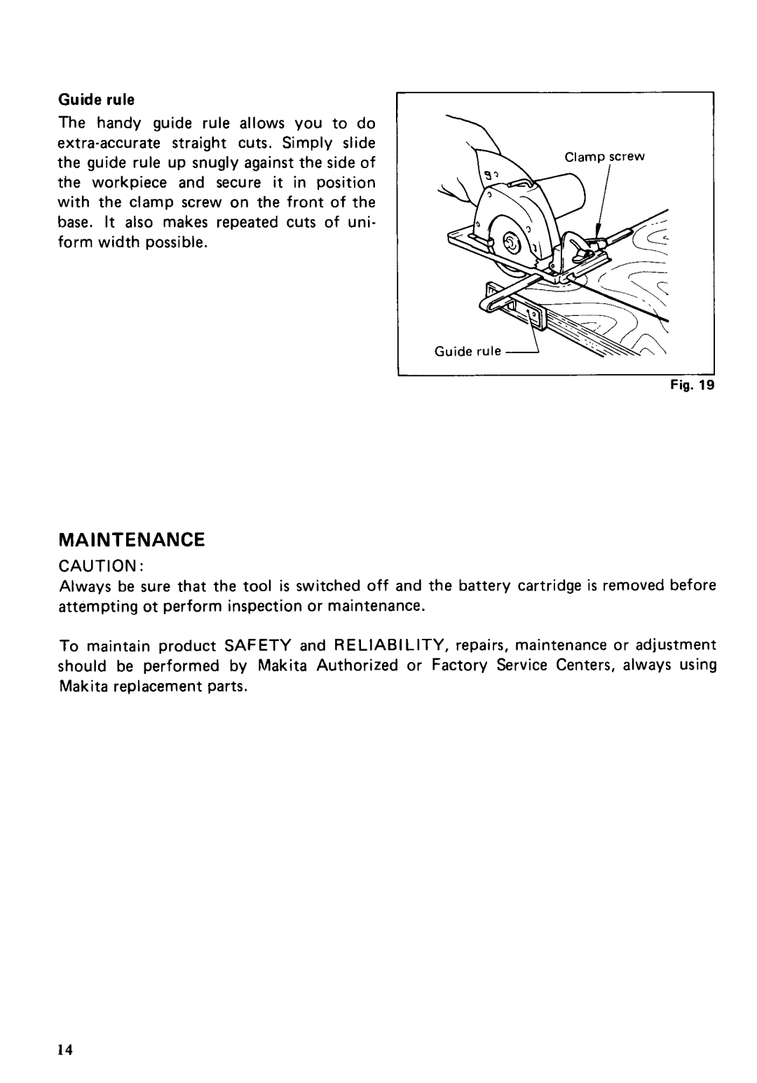Makita 5091DZ, 5091DWG instruction manual Maintenance, Guide rule 