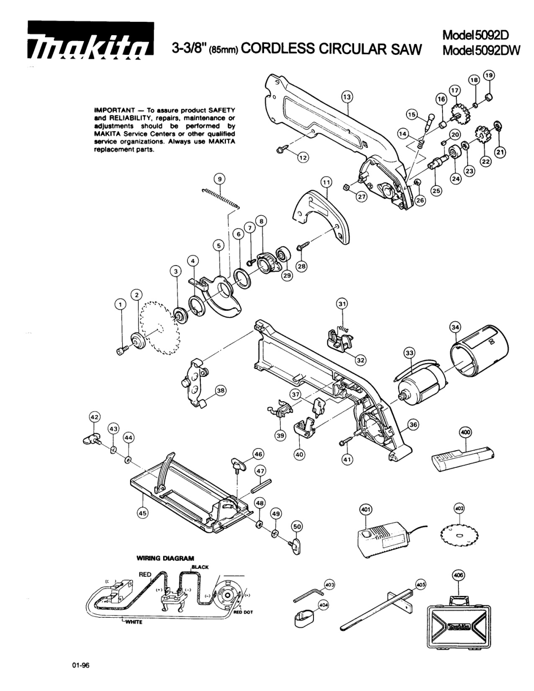 Makita 5092DWV manual 318’85CORDLESS Circular SAW Mode15092DW 