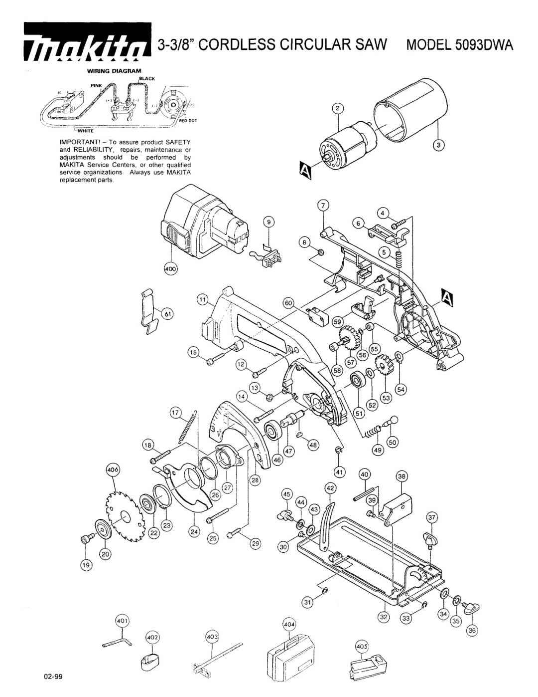 Makita manual 113-3/8CORDLESS Circular SAW Model 5093DWA 