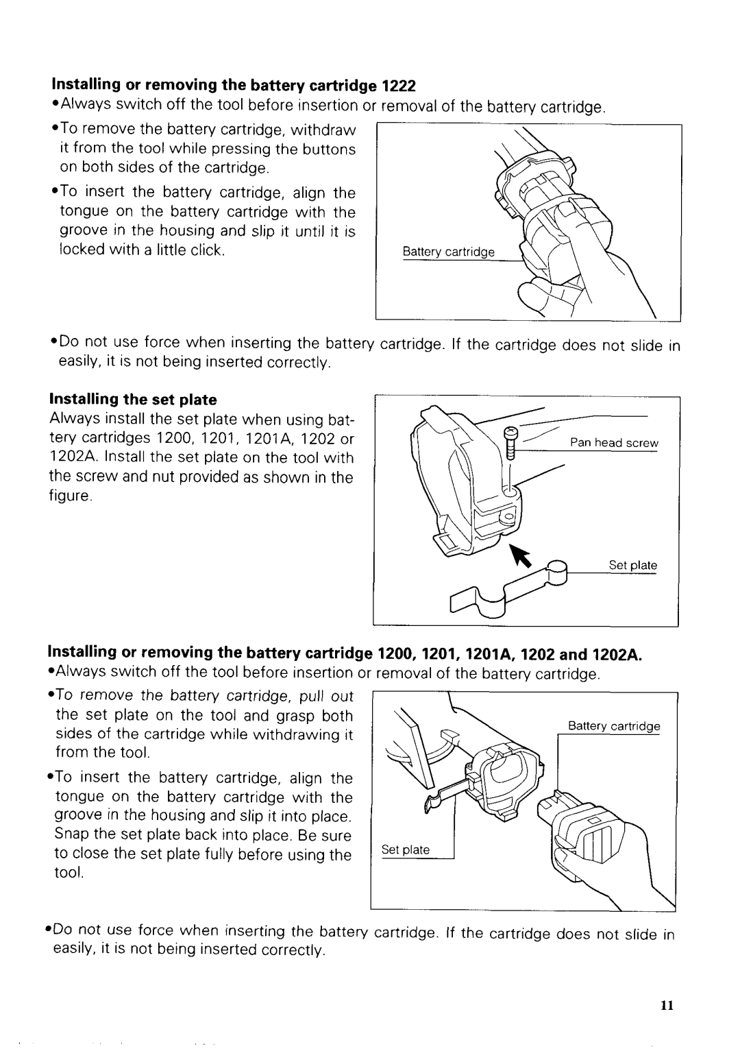 Makita 5093DZ instruction manual Installing or removing the battery cartridge, Installing the set plate 