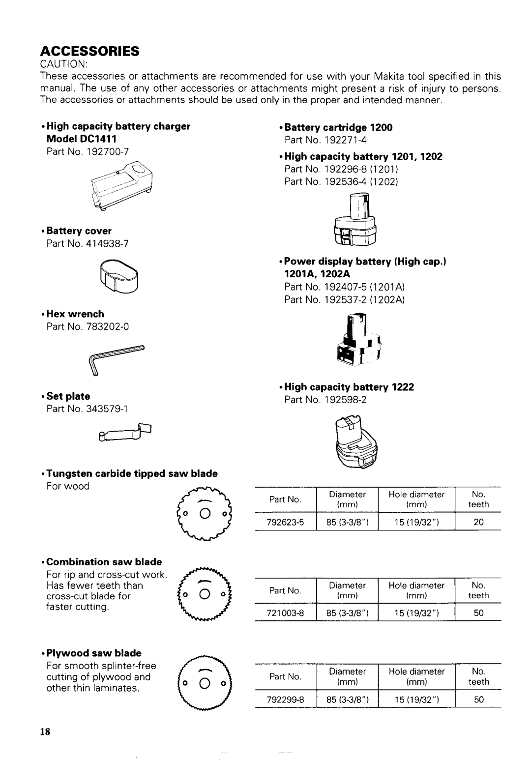 Makita 5093DZ instruction manual Accessories 