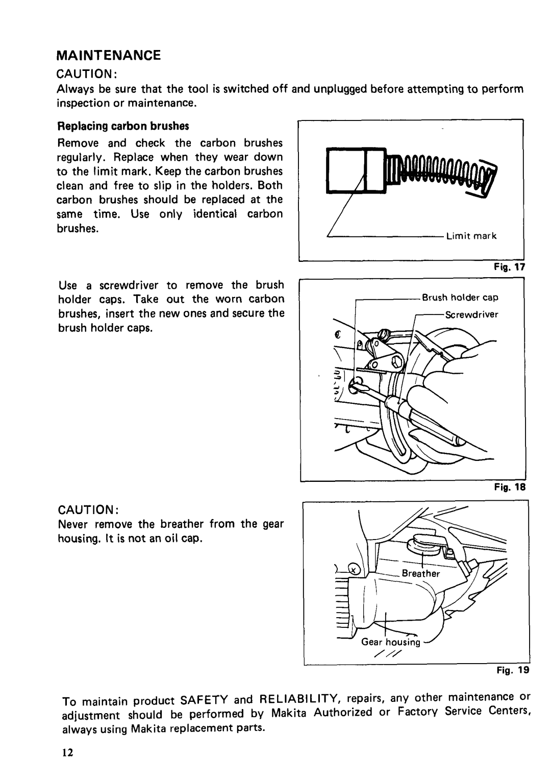 Makita 51778 instruction manual MA1NTENANCE 