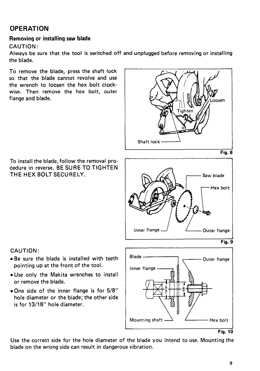 Makita 51778 instruction manual Operation 