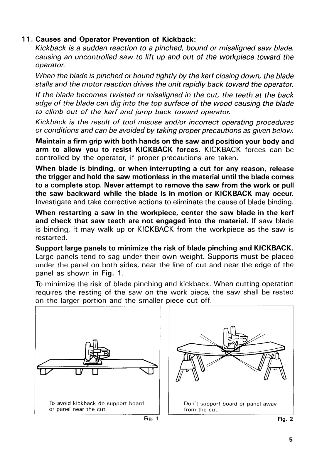 Makita 5630DWA, 5680DWB specifications Causes and Operator Prevention of Kickback 