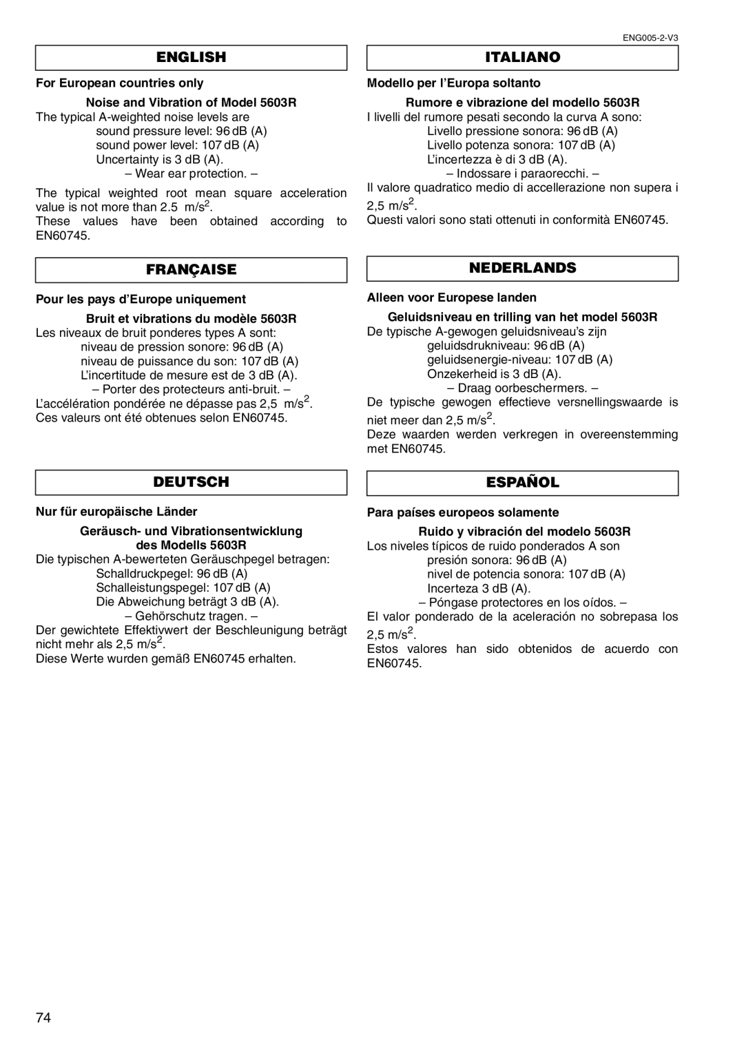 Makita 5703R, 5903R, 5143R, 5103R instruction manual Deutsch Español 