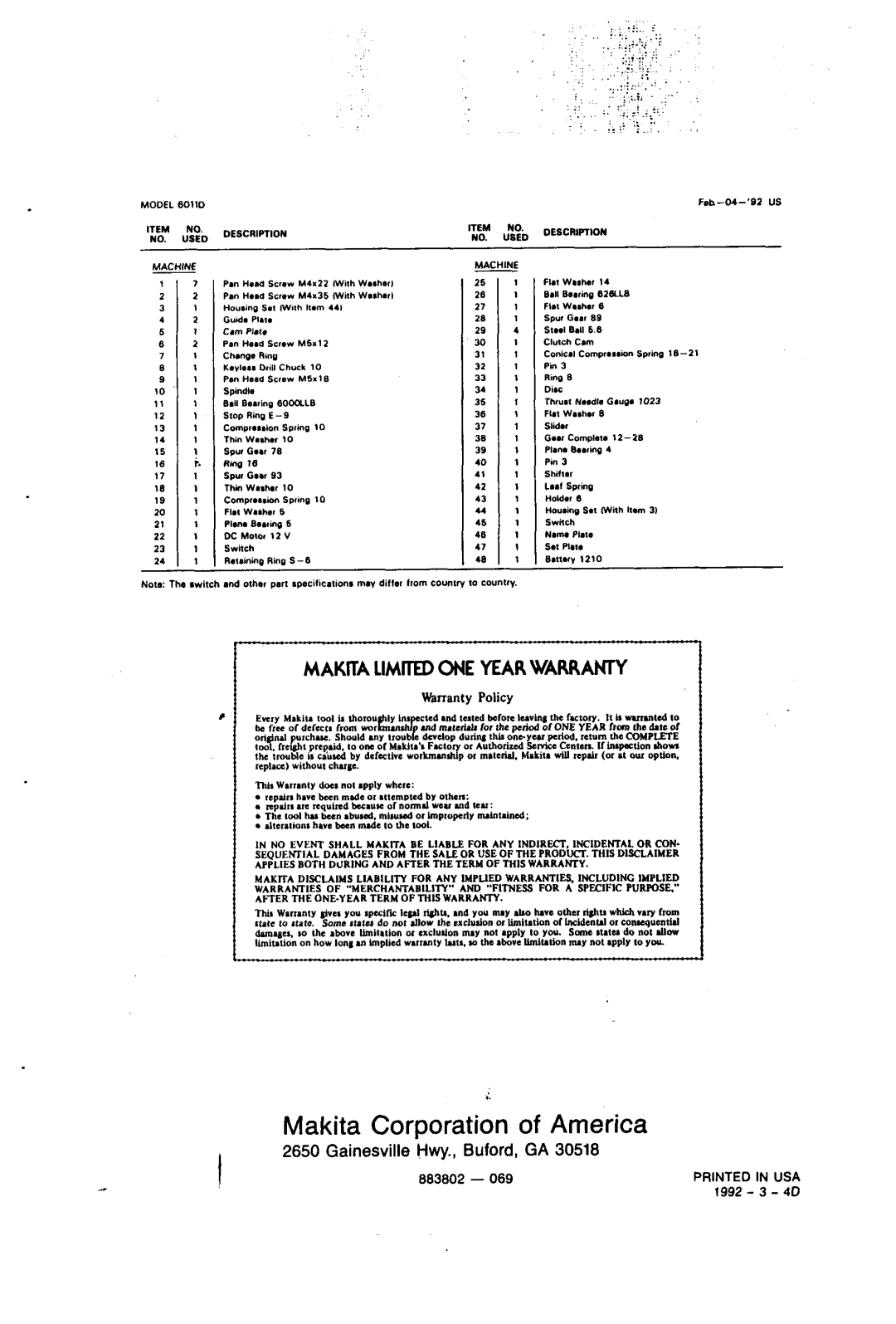 Makita 6011DW dimensions II8 r 