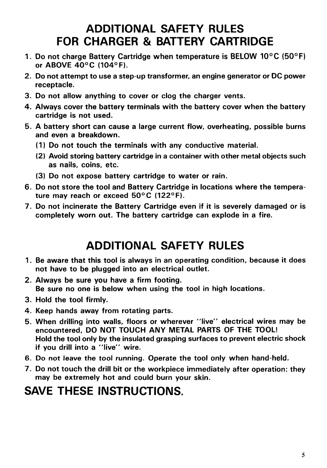 Makita 6012HDW instruction manual Additional Safety Rules For Charger & Battery Cartridge 