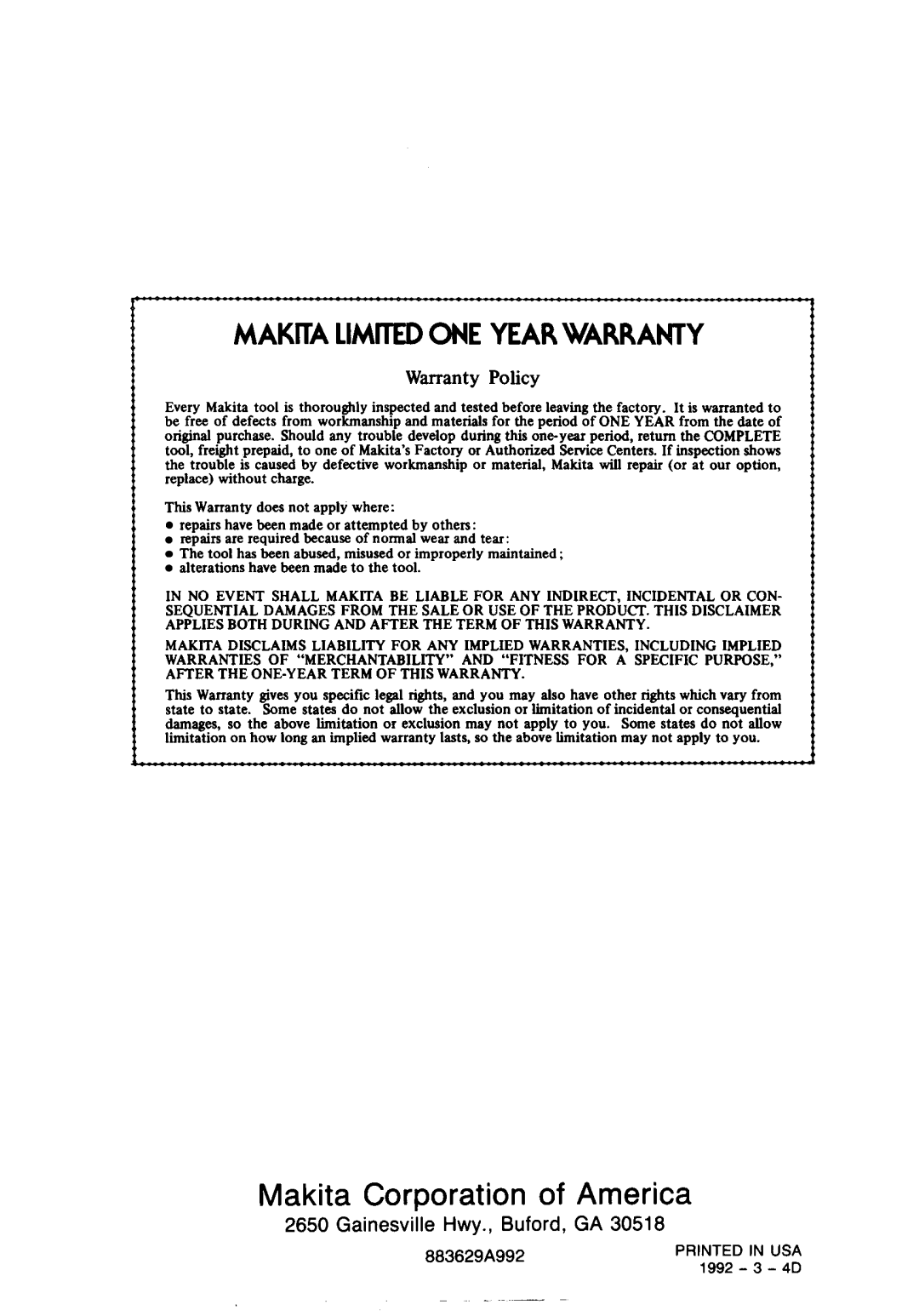 Makita 6040DW instruction manual Makita Corporation of America 