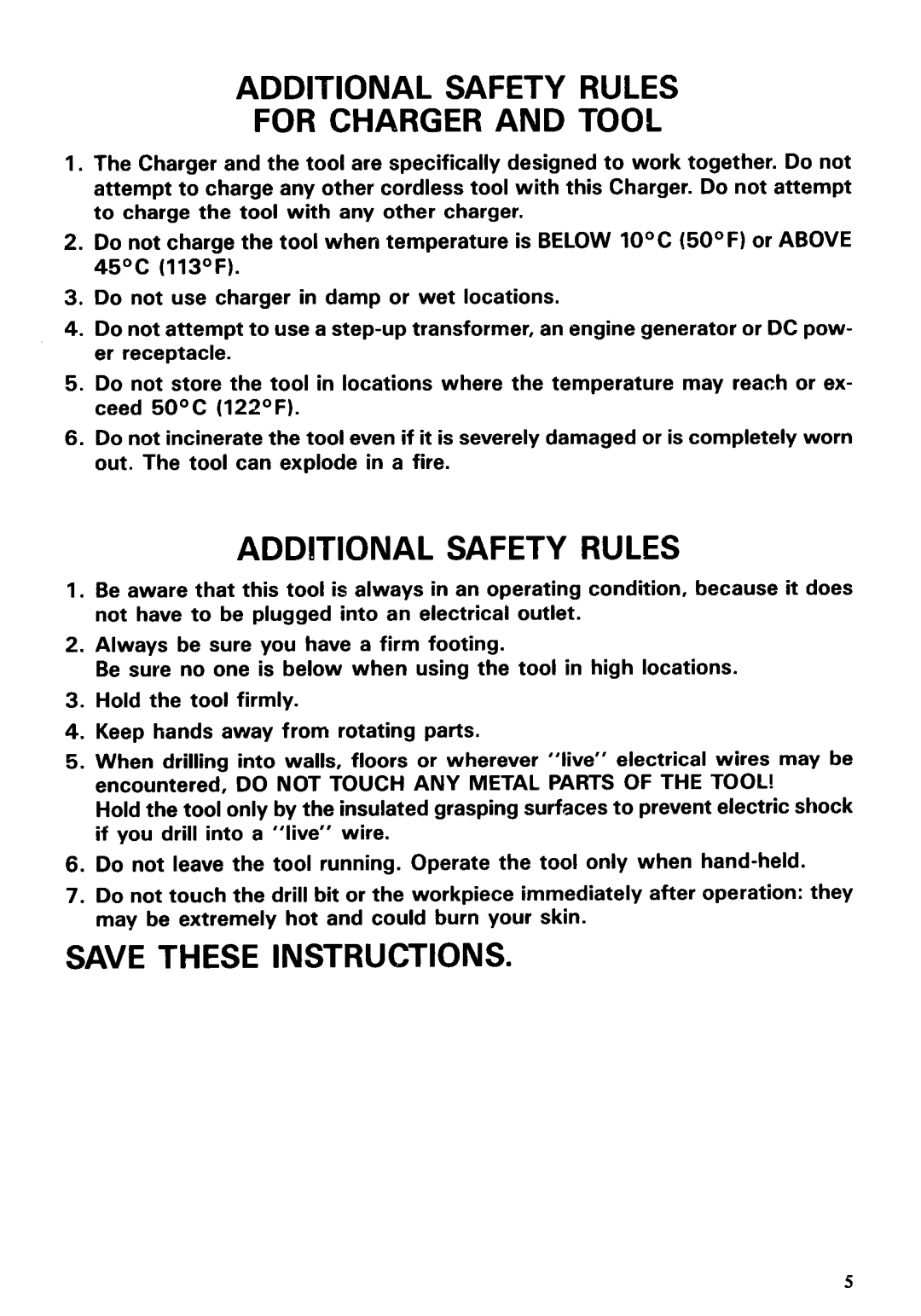 Makita 6040DW instruction manual Additional Safety Rules For Charger and Tool 