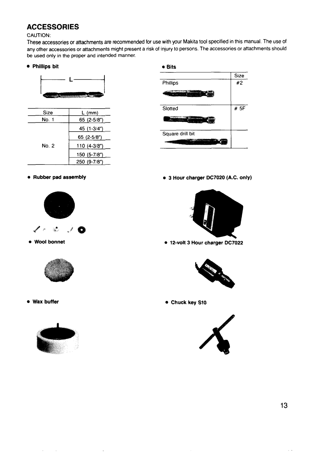 Makita 6070DW instruction manual Accessories 