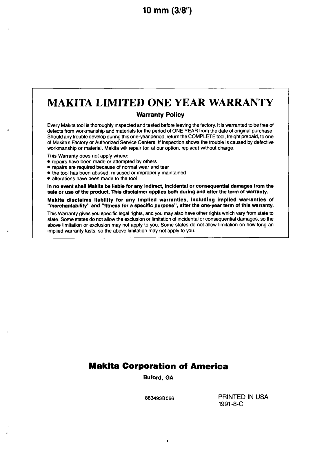 Makita 6070DW instruction manual Makita Limited ONE Year Warranty 