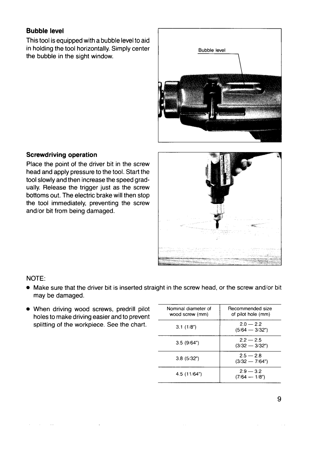 Makita 6070DW instruction manual Bubble level, Screwdriving operation 