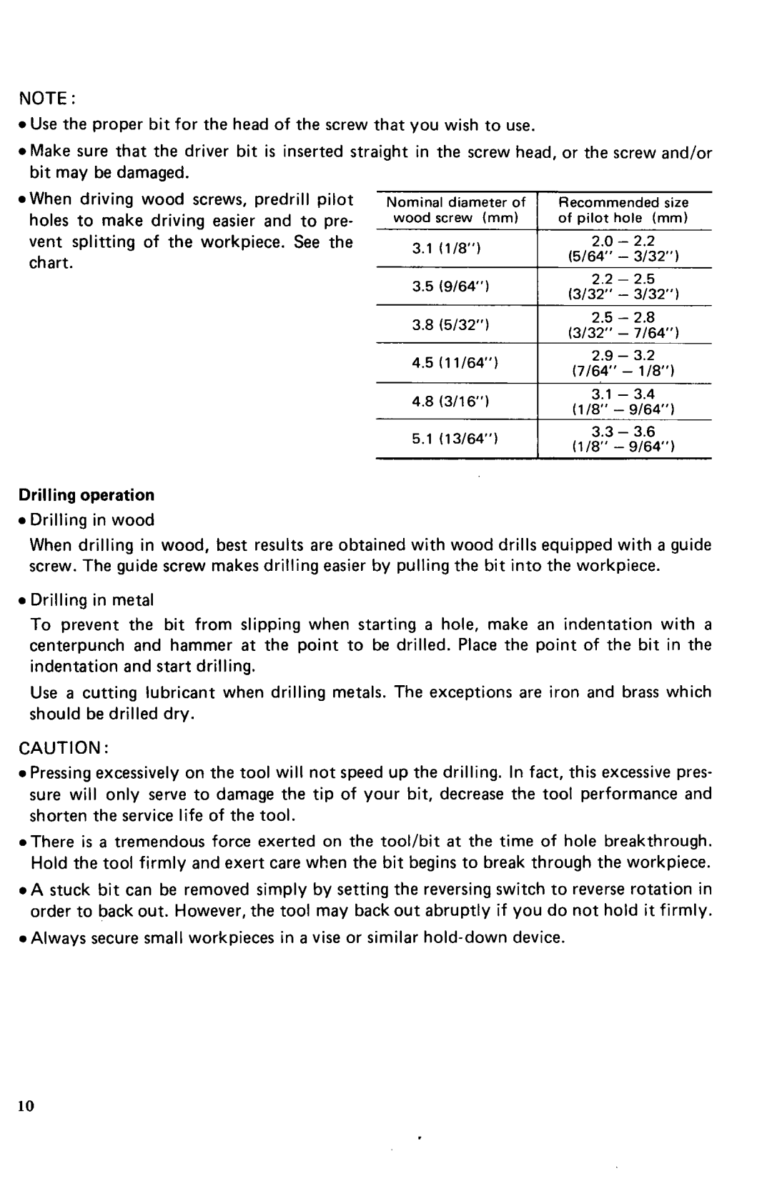 Makita 6073D and 6073DW instruction manual Drilling operation 