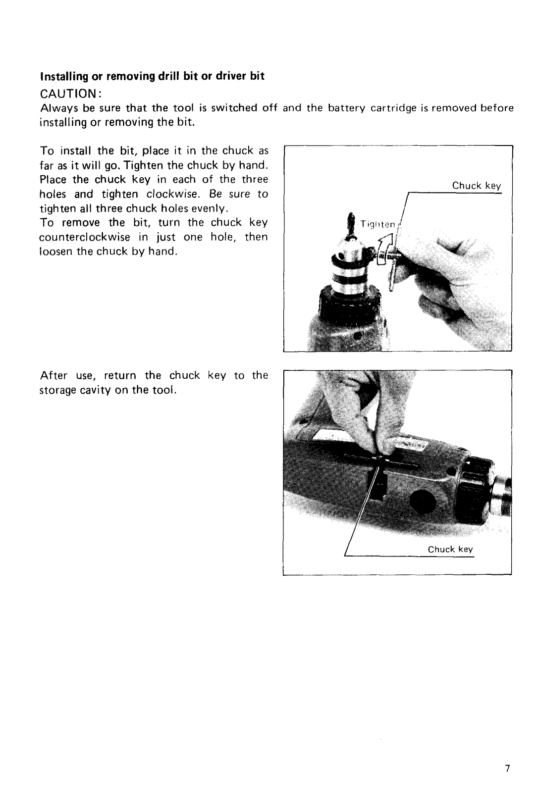 Makita 6073D and 6073DW instruction manual Installing or removing drill bit or driver bit 