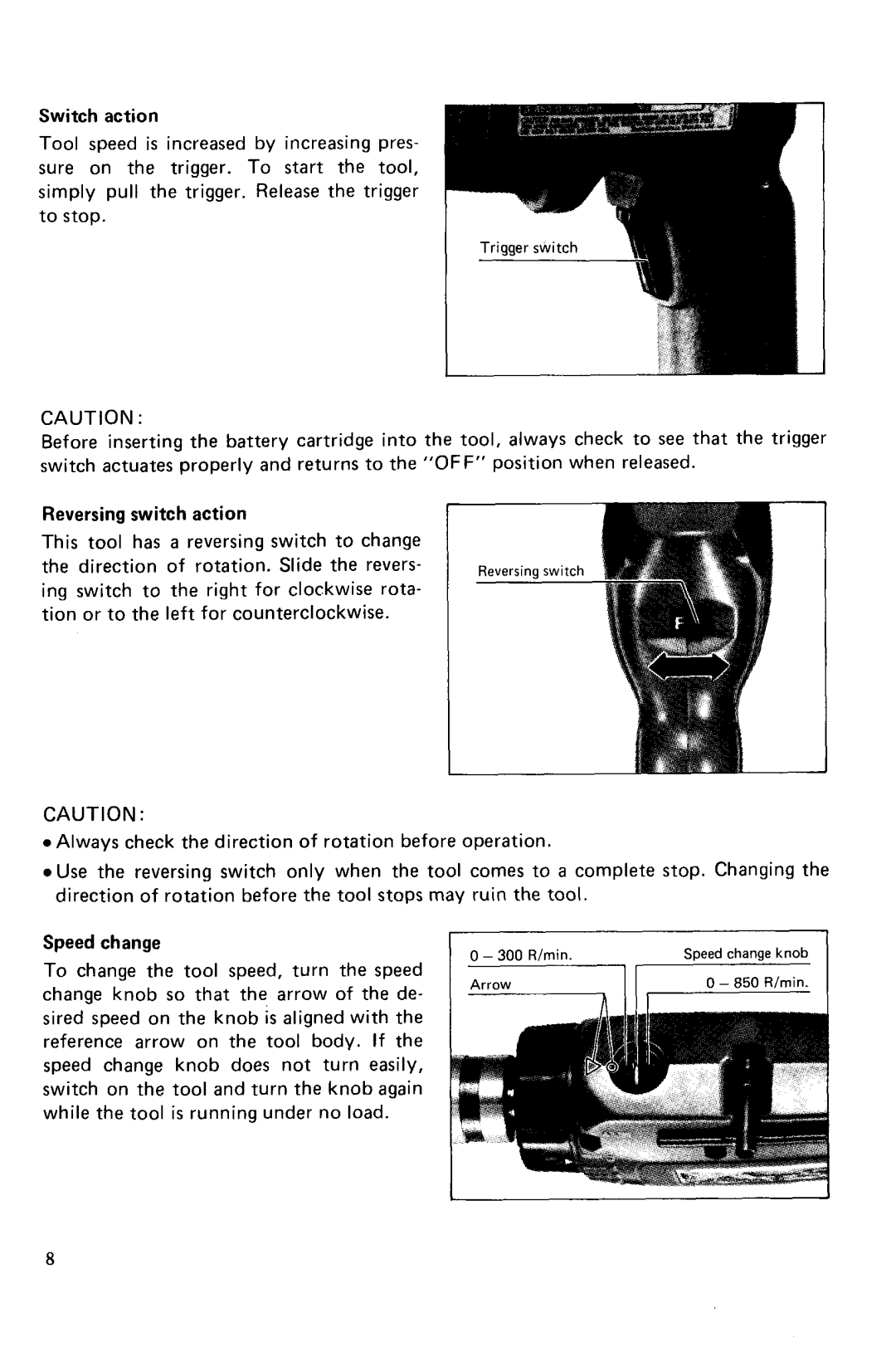 Makita 6073D and 6073DW instruction manual Reversing switch action 