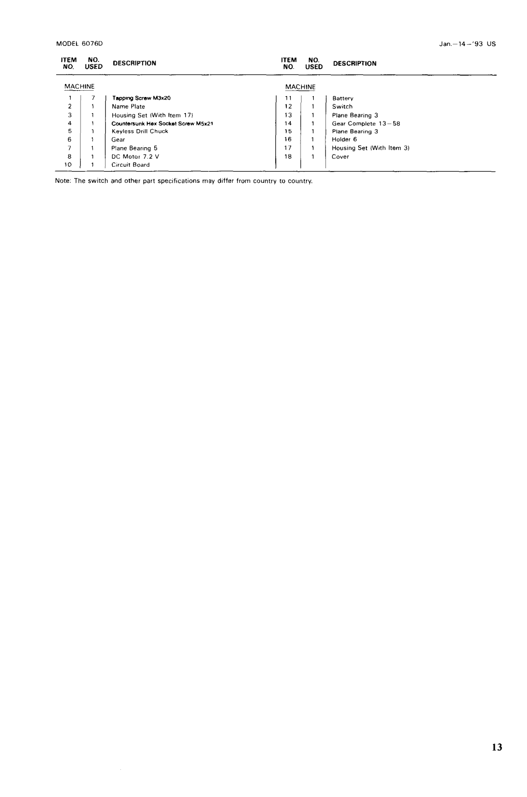 Makita 6076DW, 60761 specifications Description Sddescription 