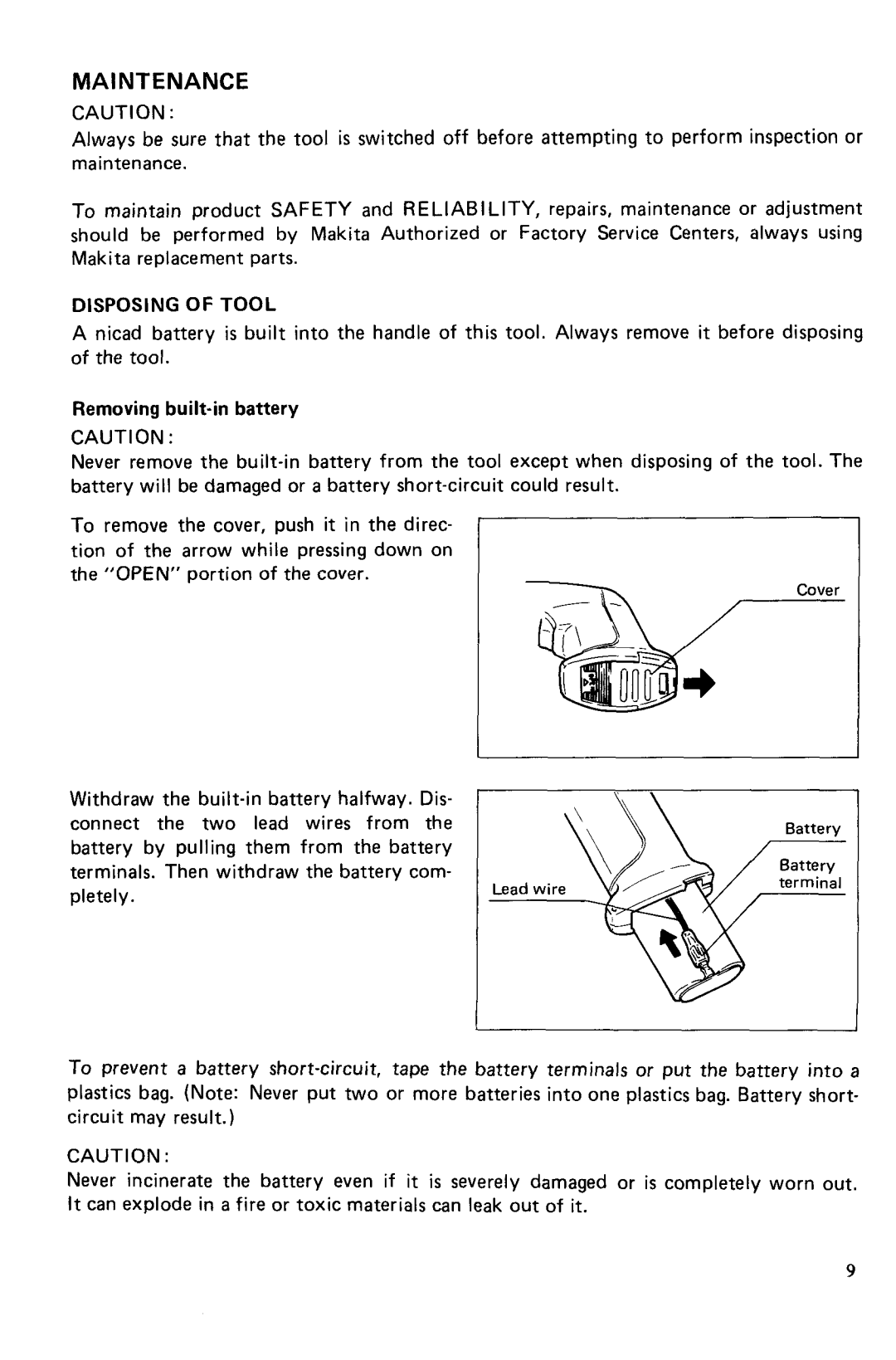 Makita 6076DW, 60761 specifications Maintenance 