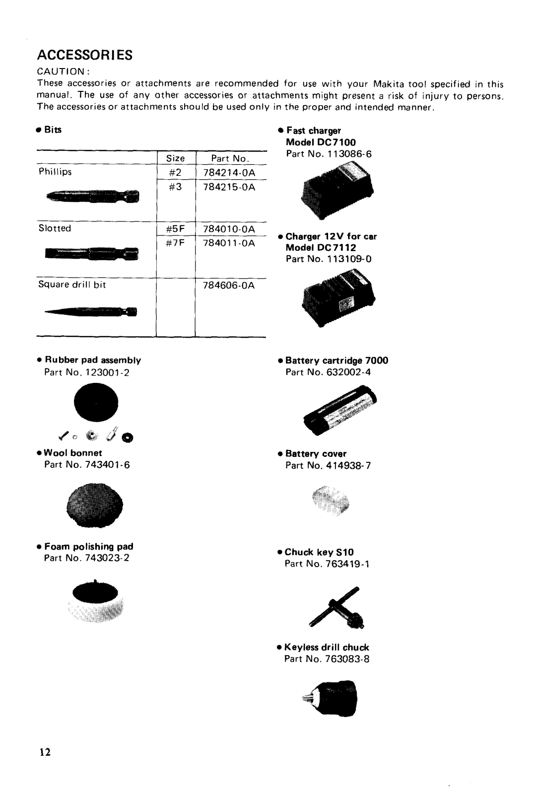 Makita 607LDWK, 6071D dimensions Accessories 