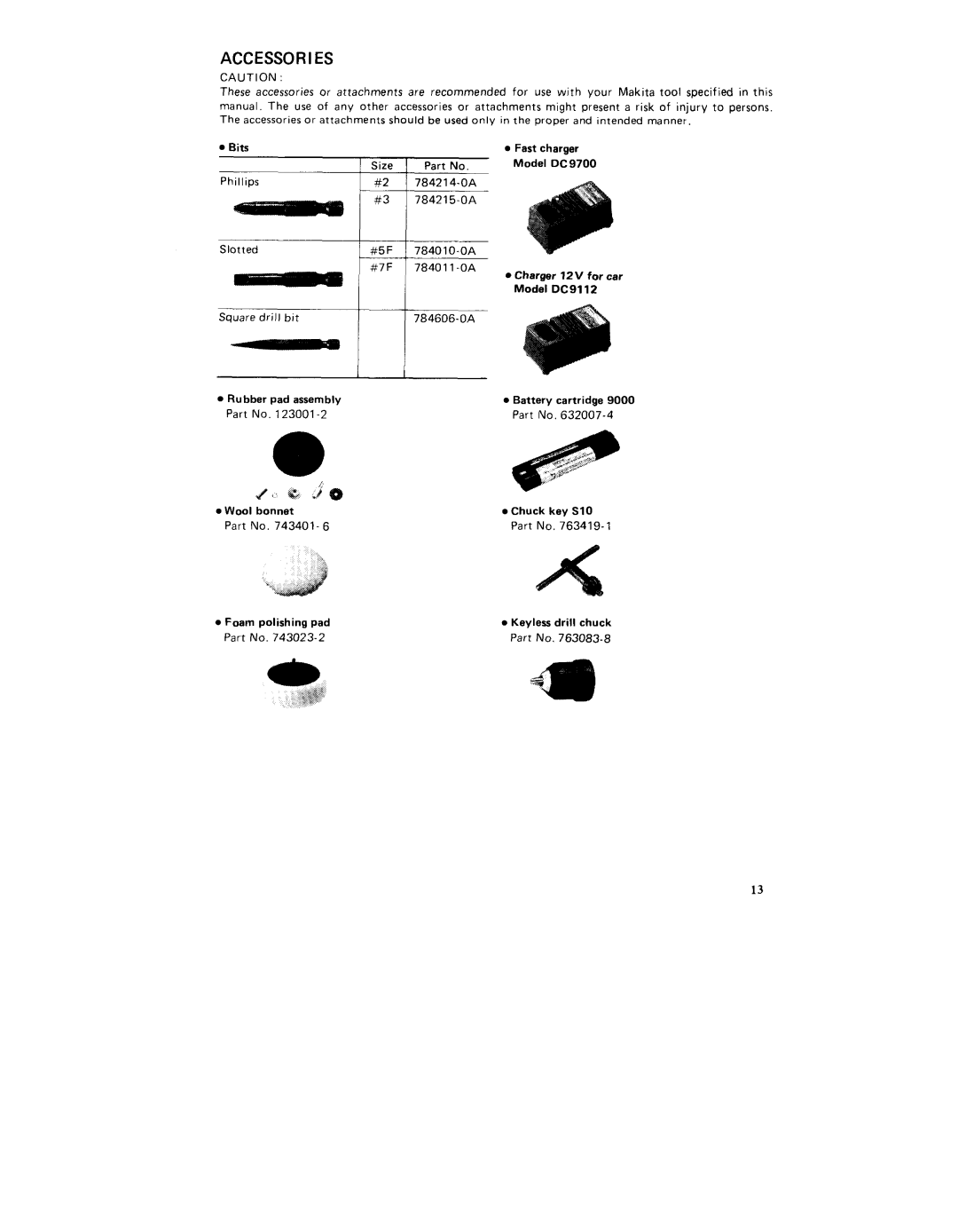 Makita 60921, 6092DW instruction manual Accessories 