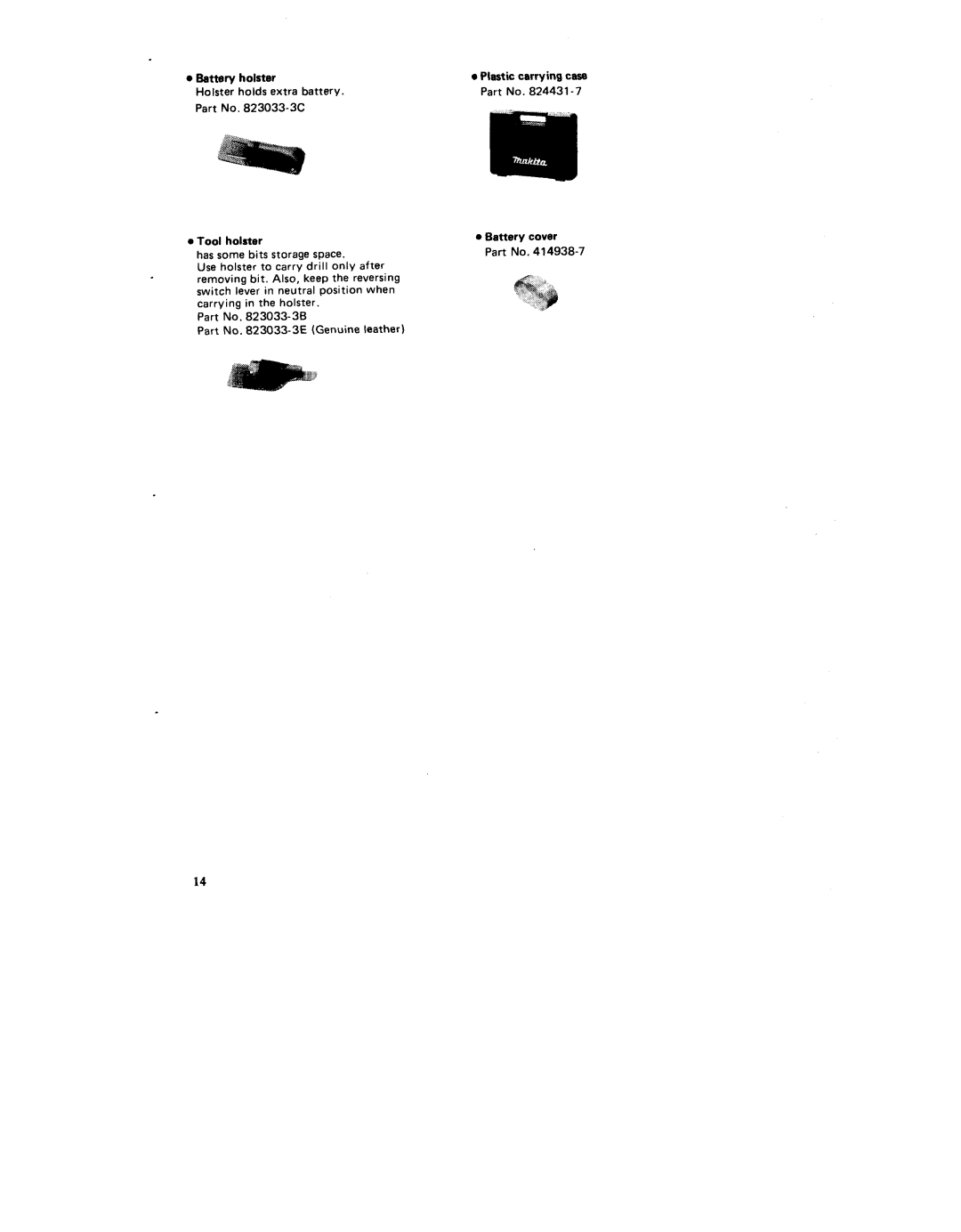 Makita 6092DW, 60921 instruction manual Plastic carrying case Part No 