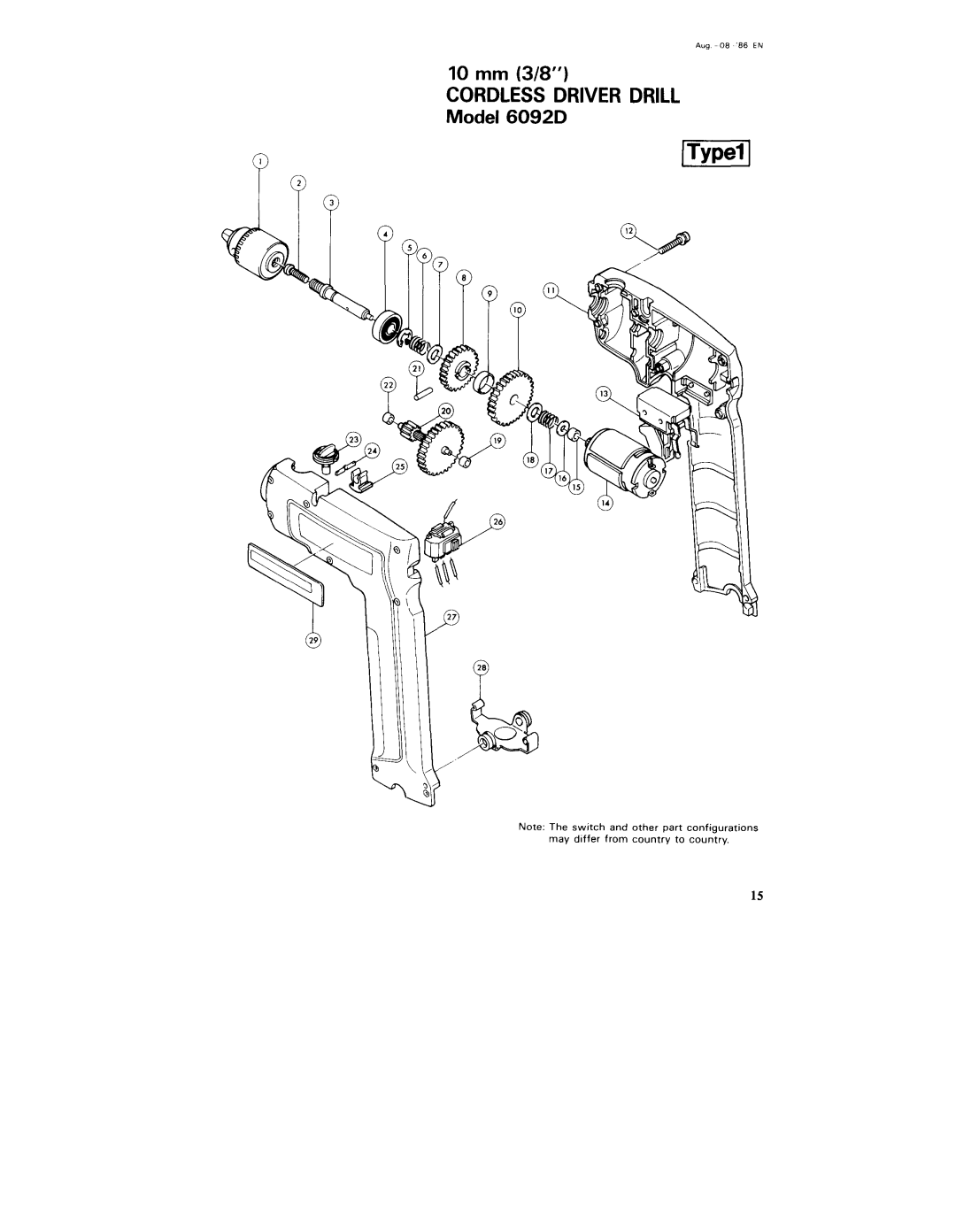 Makita 60921, 6092DW instruction manual Cordless Driver Drill, 10 mm 3/8”, Model 6092D, Aug - 08 86 E N 