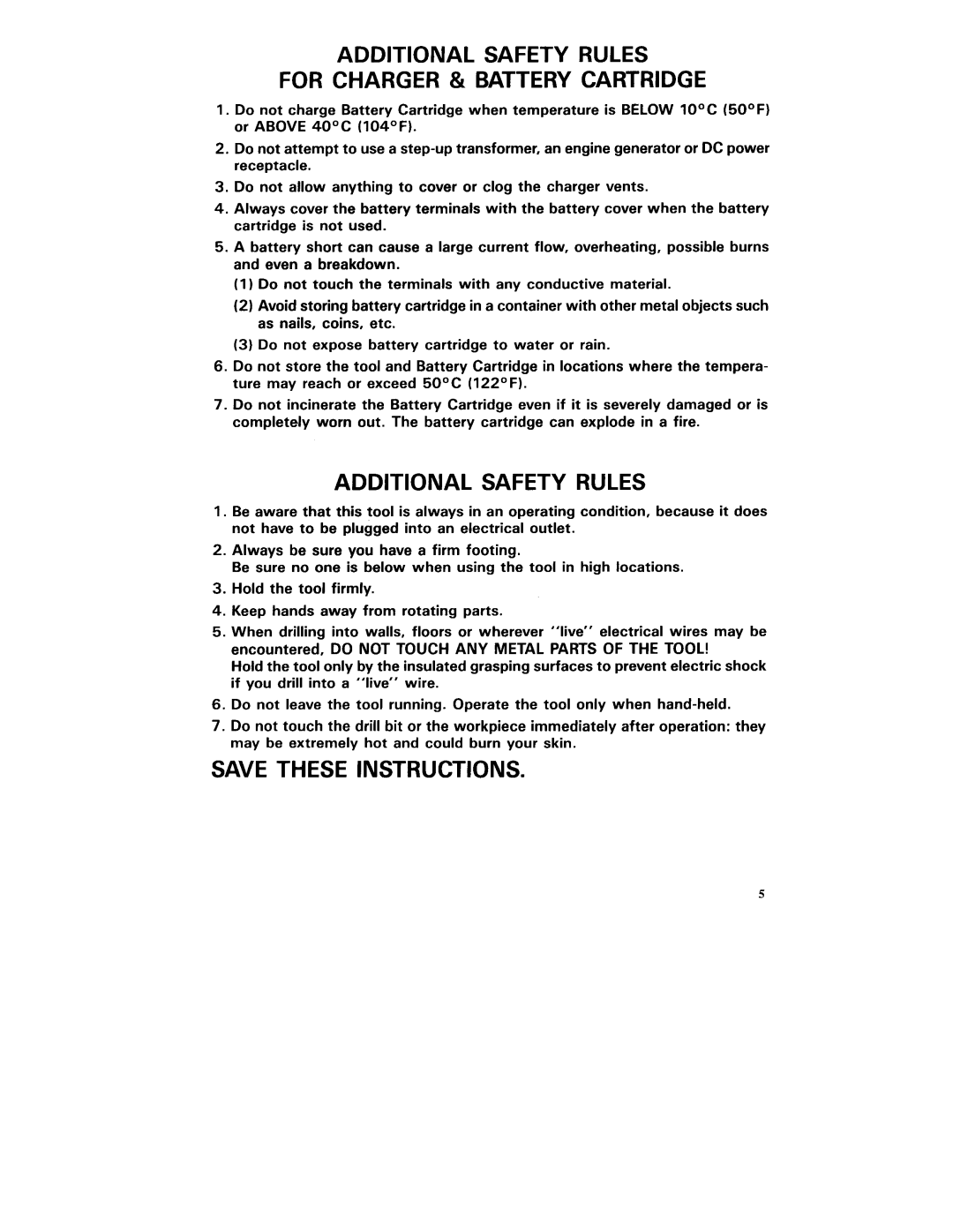 Makita 60921, 6092DW instruction manual Additional Safety Rules For Charger & Battery Cartridge, Save These Instructions 