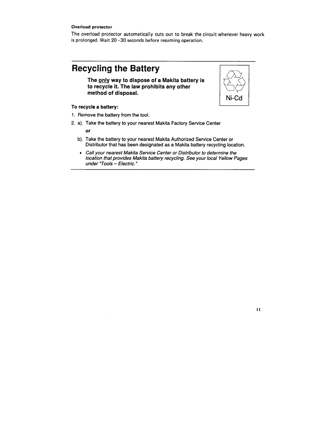 Makita 6093DW instruction manual Recycling the Battery 