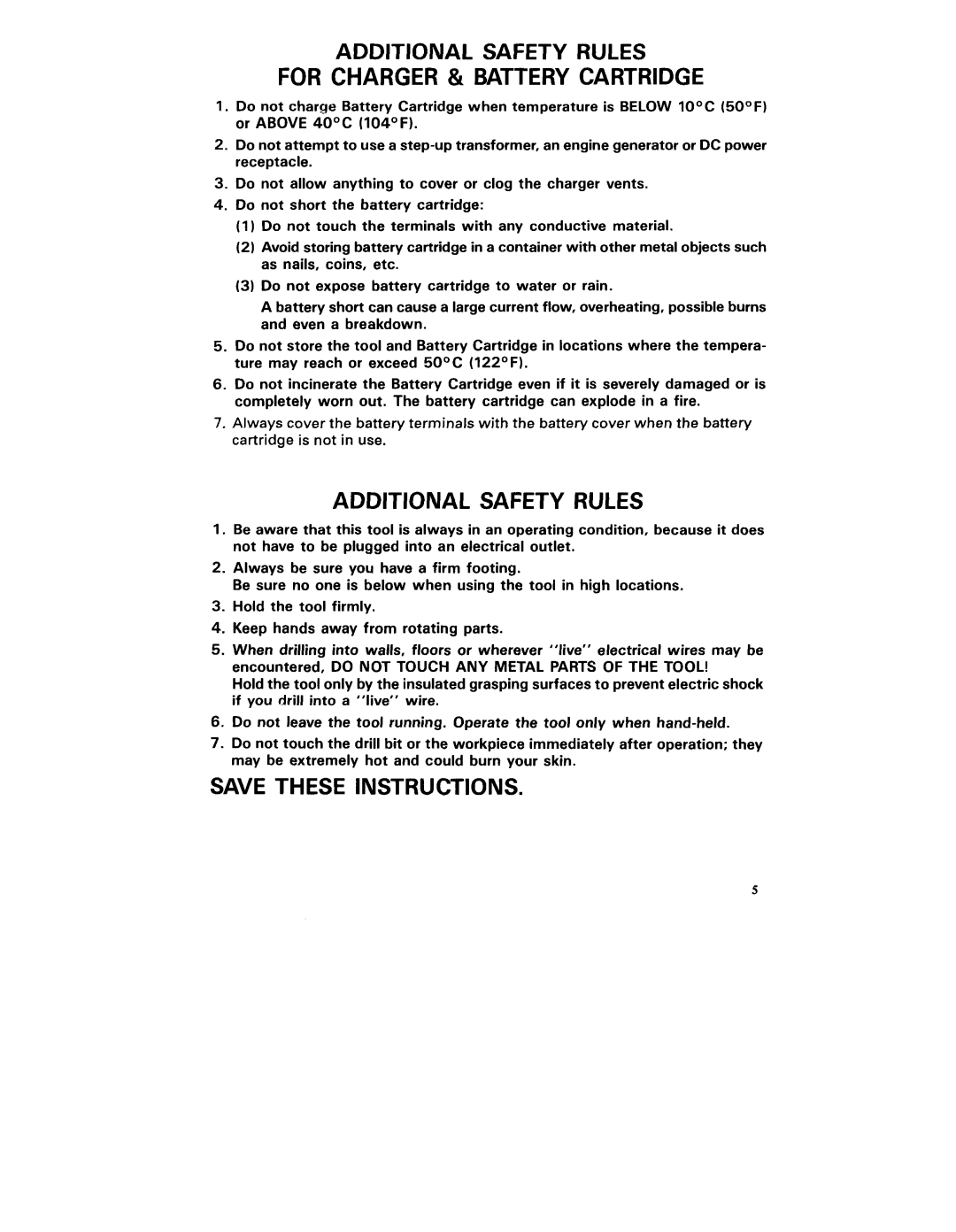 Makita 6093DW instruction manual Additional Safety Rules For Charger & Battery Cartridge 