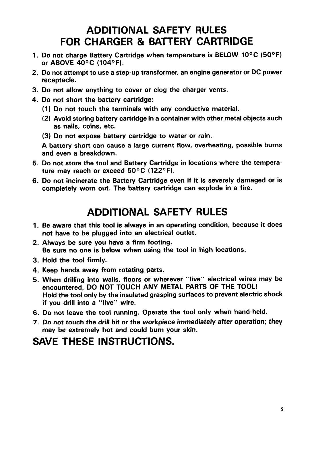 Makita 6094DW instruction manual Additional Safety Rules For Charger & Battery Cartridge 