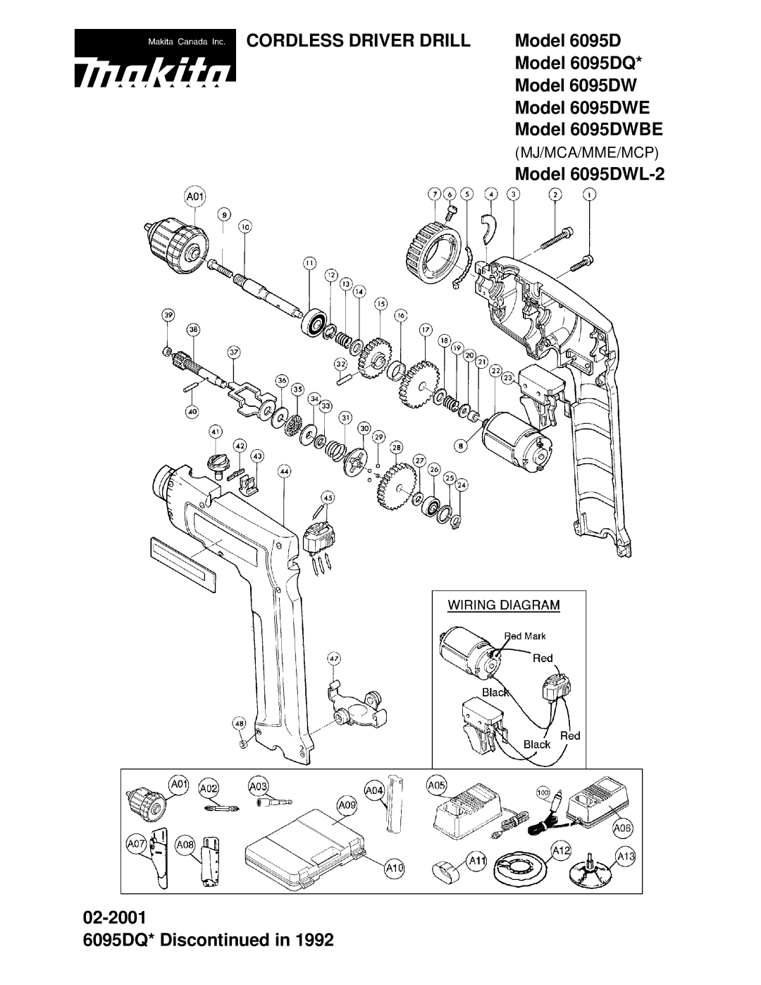 Makita 6095DQ, 6095DWL-2, 6095DWBE, 6095DWE manual Cordless Driver Drill 