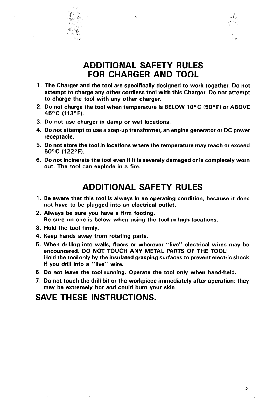 Makita 6170DW instruction manual Additional Safety Rules For Charger and Tool 