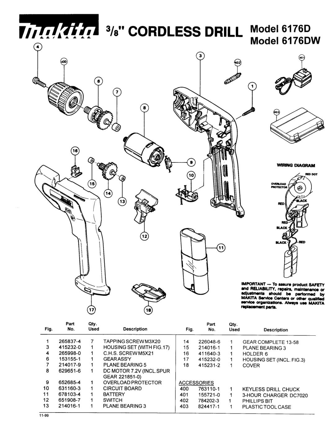 Makita manual Cordless Drill Model 6176DW 