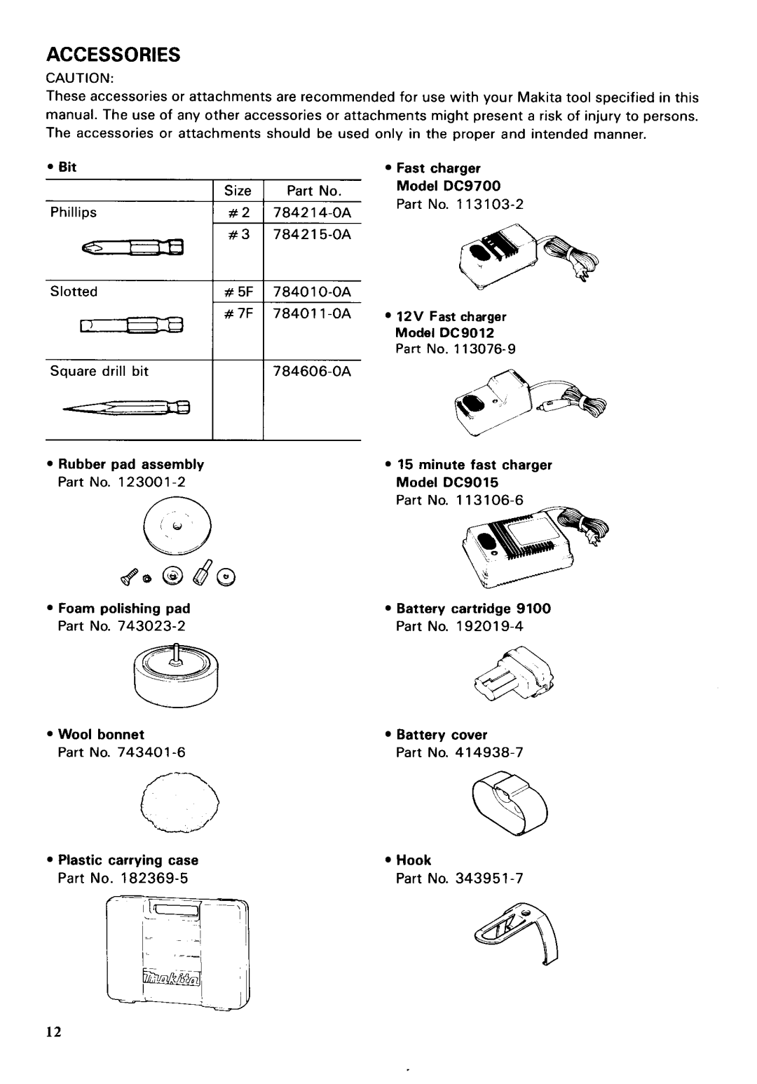 Makita 6201DW instruction manual Accessories 