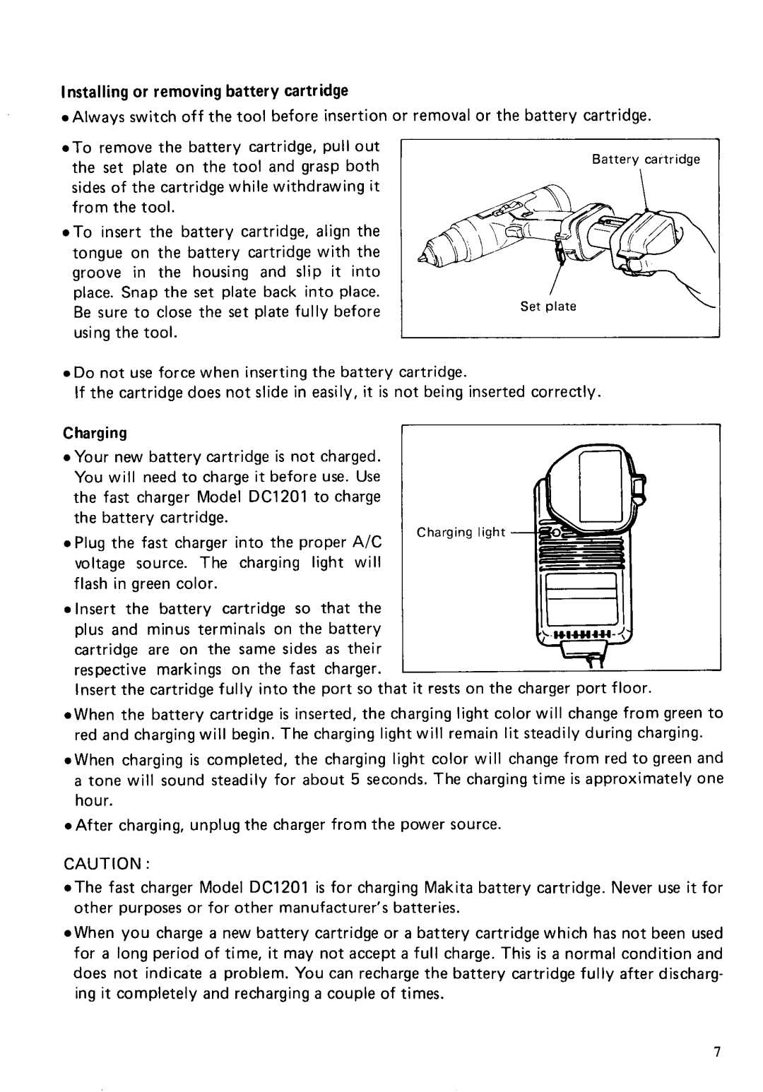 Makita 6202DW instruction manual Installingor removing battery cartridge 