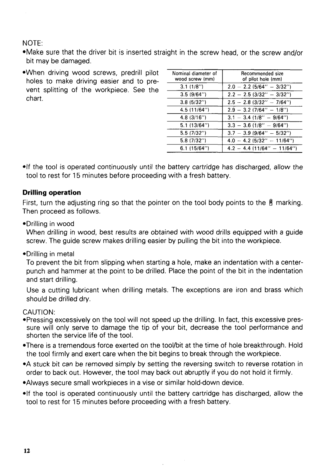 Makita 6203DWAE instruction manual Drilling operation 