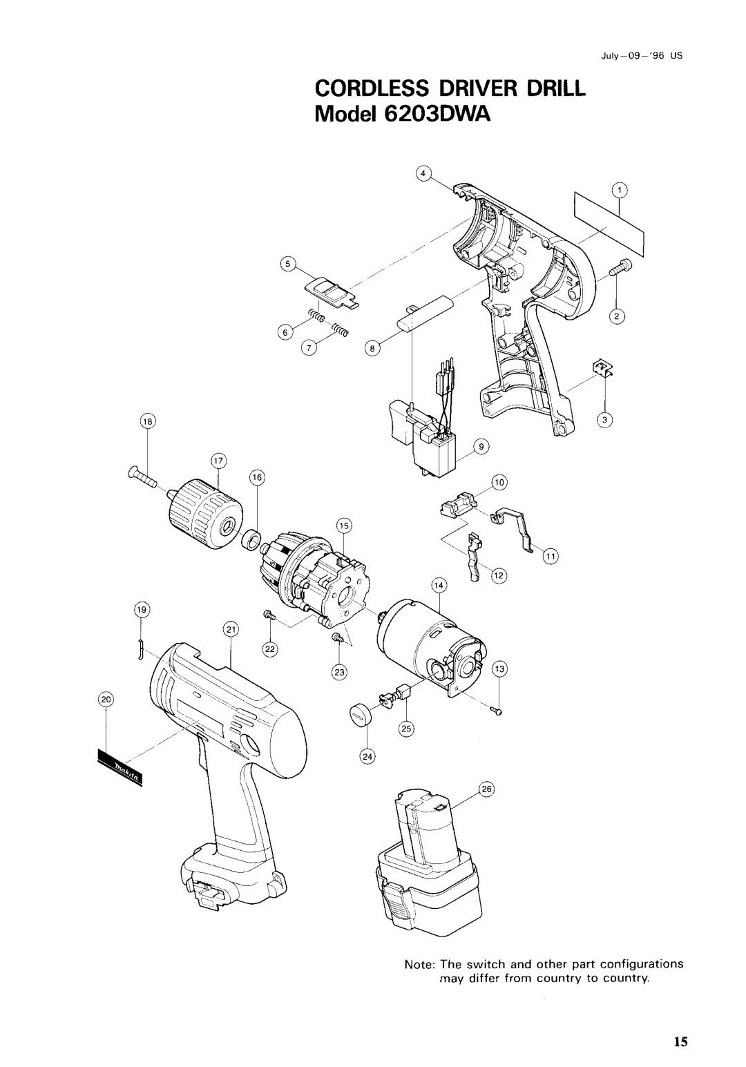 Makita 6203DWAE instruction manual Cordless Driver Drill 