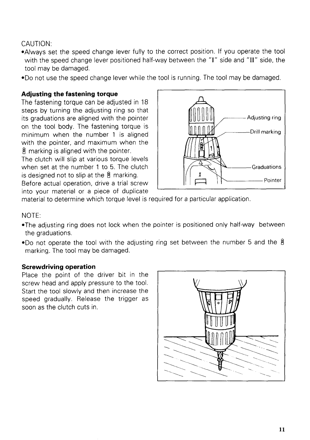 Makita 6203DWAE instruction manual Adjusting the fastening torque, Screwdriving operation 