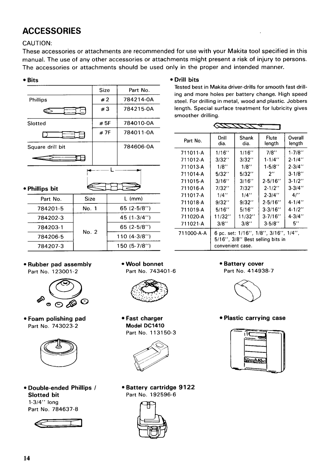 Makita 6203DWAE instruction manual Accessories 