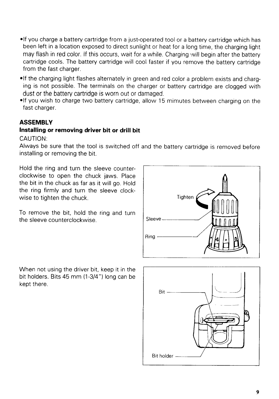 Makita 6203DWAE instruction manual Assembly, Installing or removing driver bit or drill bit 