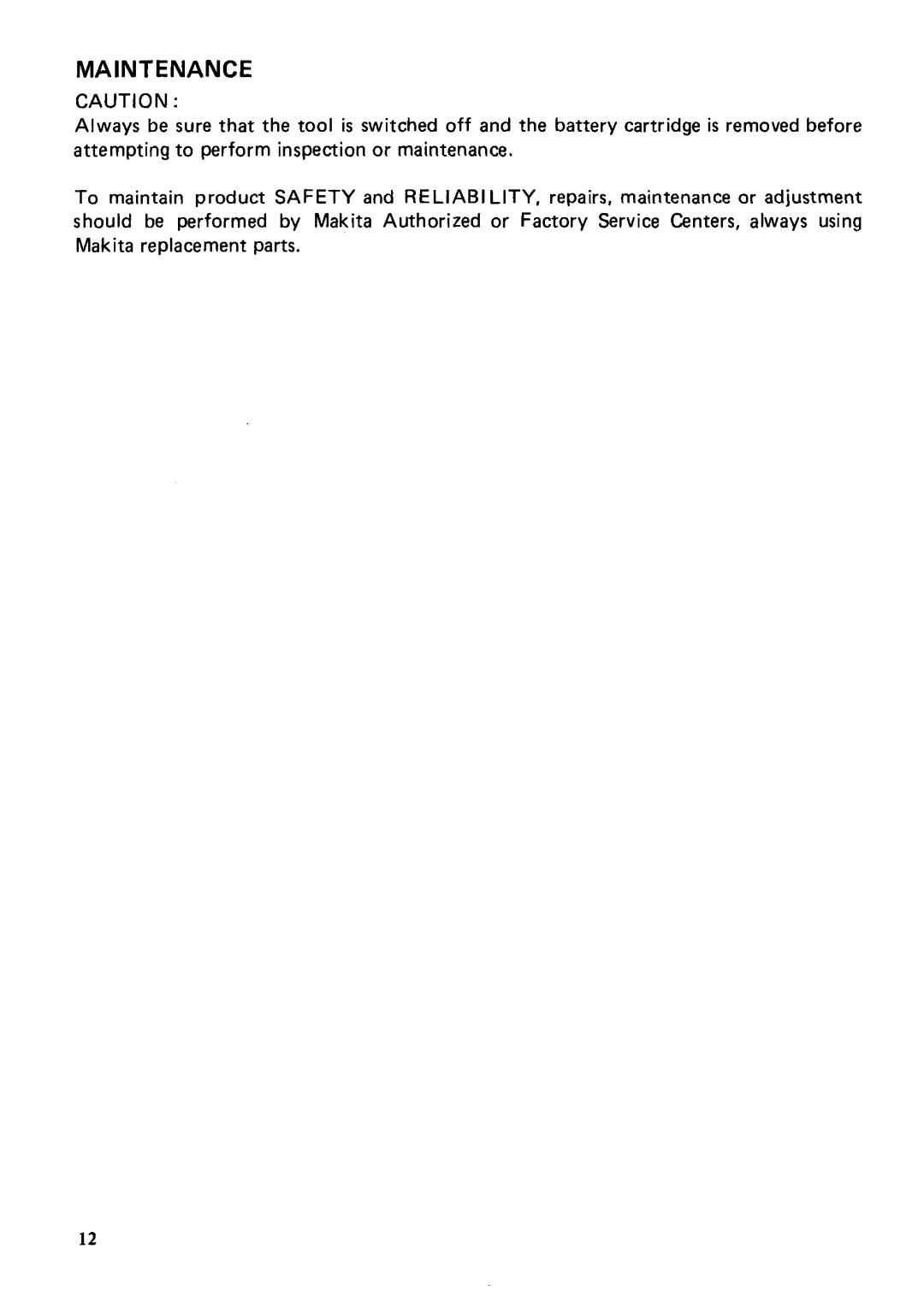 Makita 6212DWG specifications Maintenance 