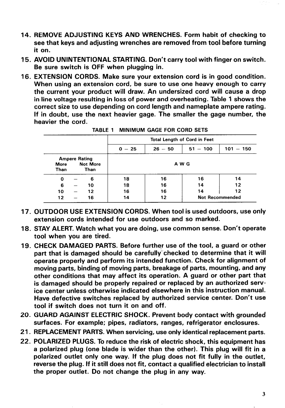 Makita 6212DWG specifications Minimum Gage for Cord Sets 