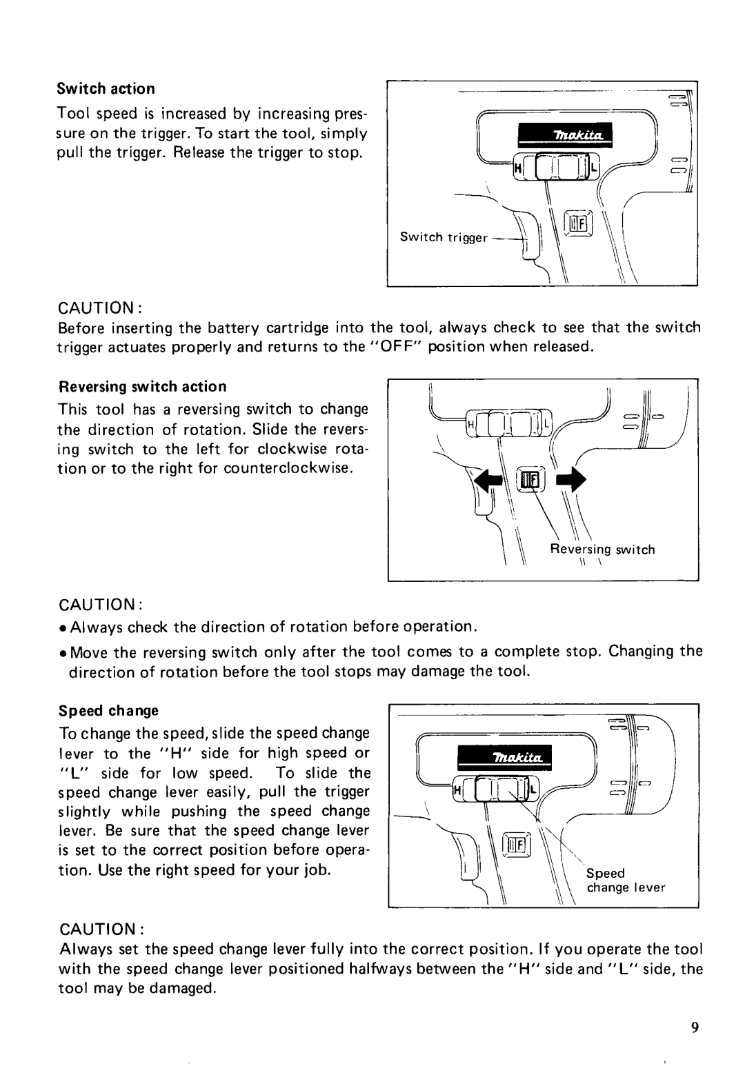 Makita 6212DWG specifications Reversing switch 