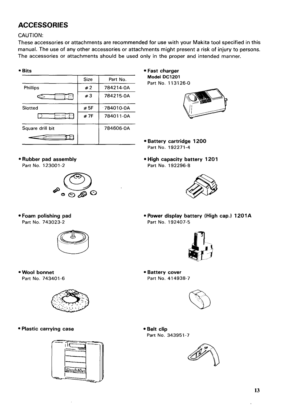 Makita 6212DWG specifications Accessories, 1200 