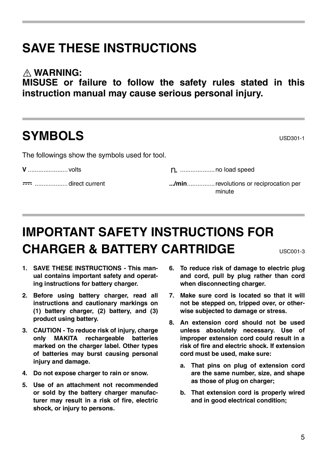 Makita 6213D instruction manual Symbols 