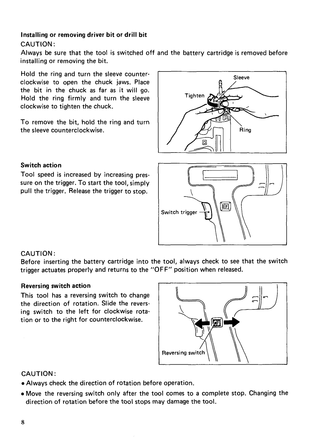 Makita 6221DW instruction manual Clockwise to open the chuck jaws. Place 