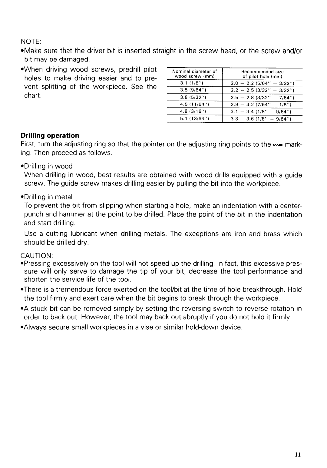 Makita 6223DE, 6223DWE instruction manual Drilling operation 