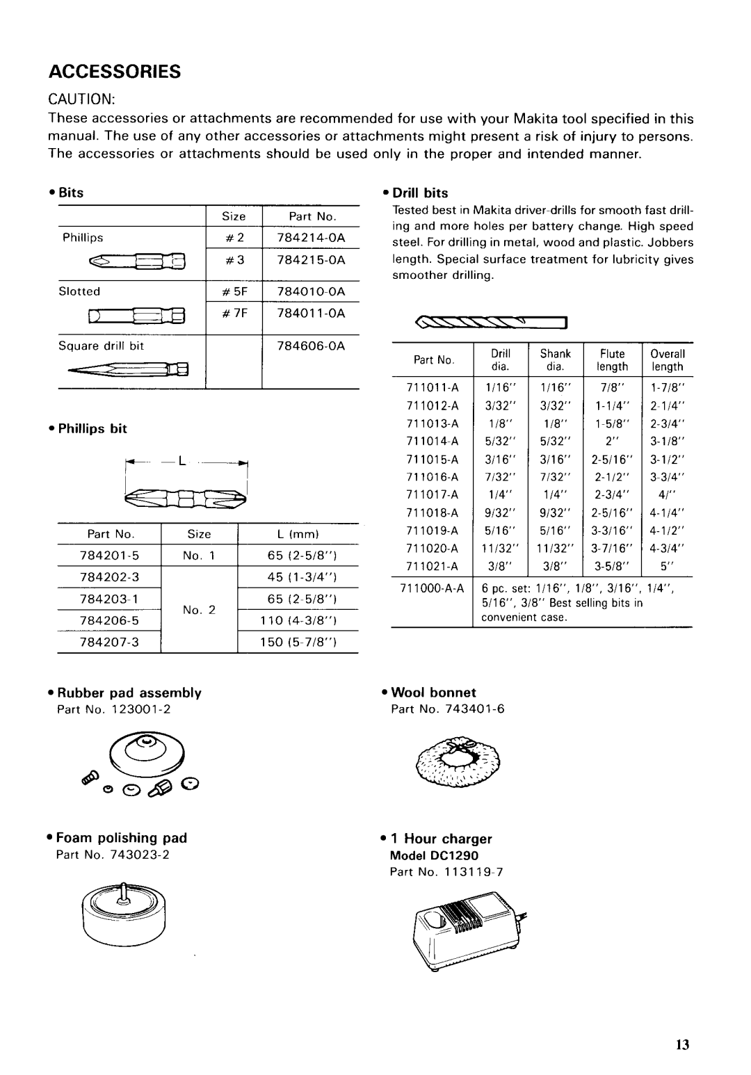 Makita 6223DE, 6223DWE instruction manual Accessories 