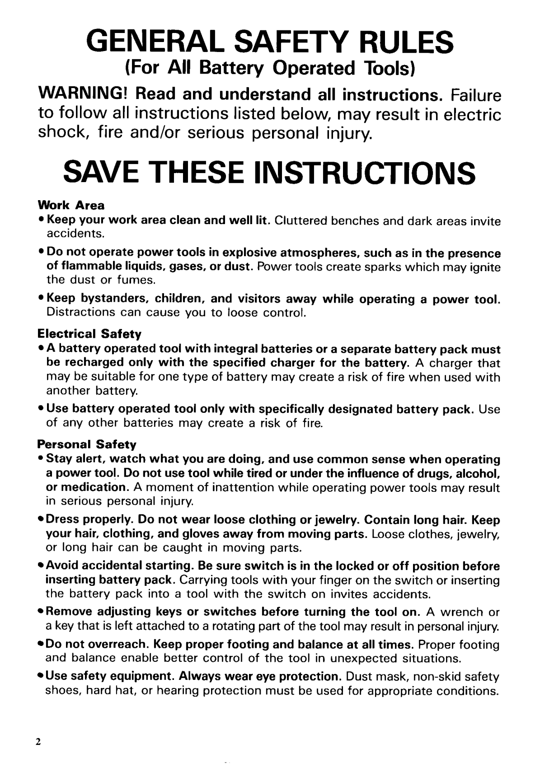 Makita 6223DWE, 6223DE instruction manual Work Area, Electrical Safety, Personal Safety 