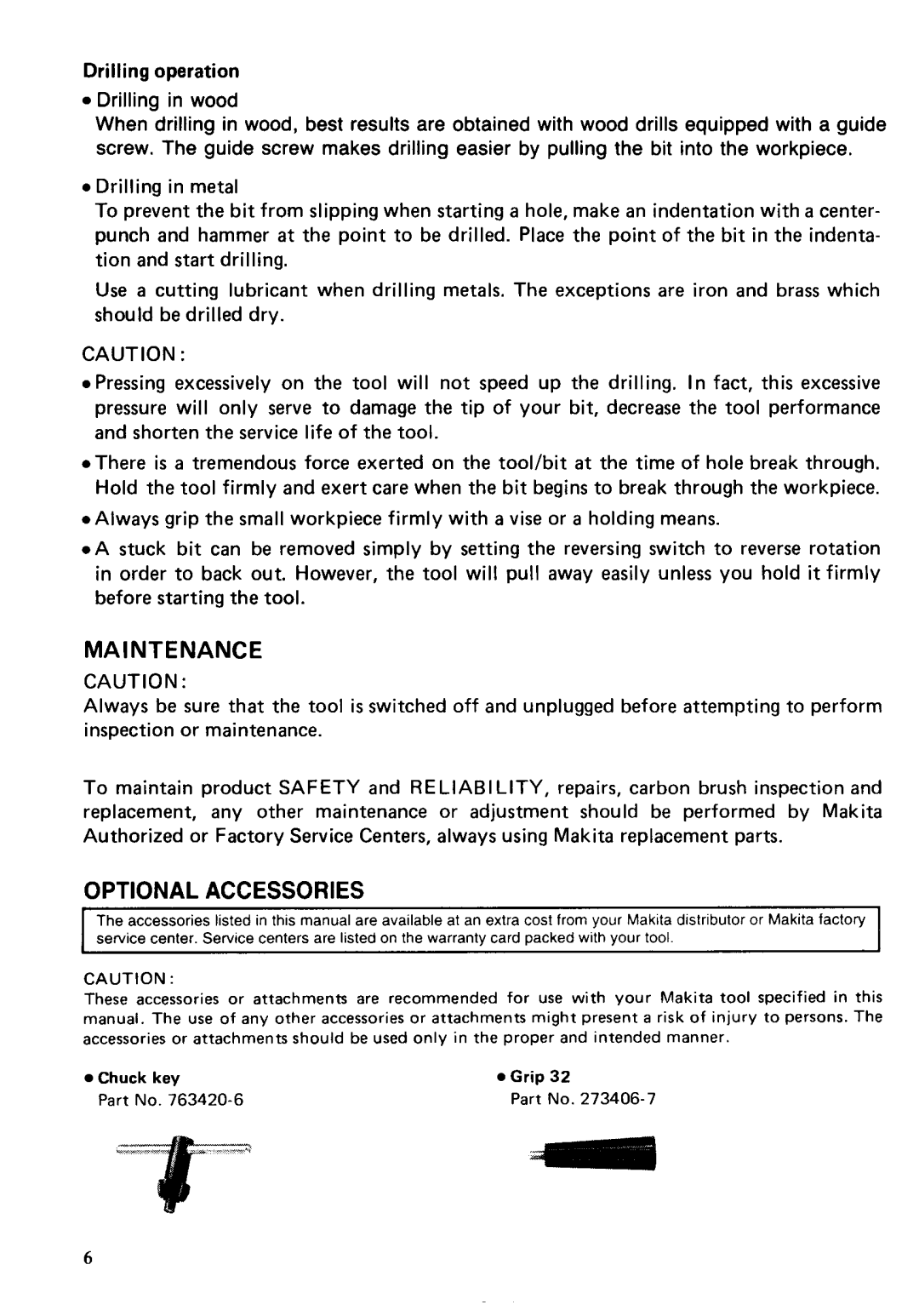 Makita 6303, 6302 specifications Maintenance 