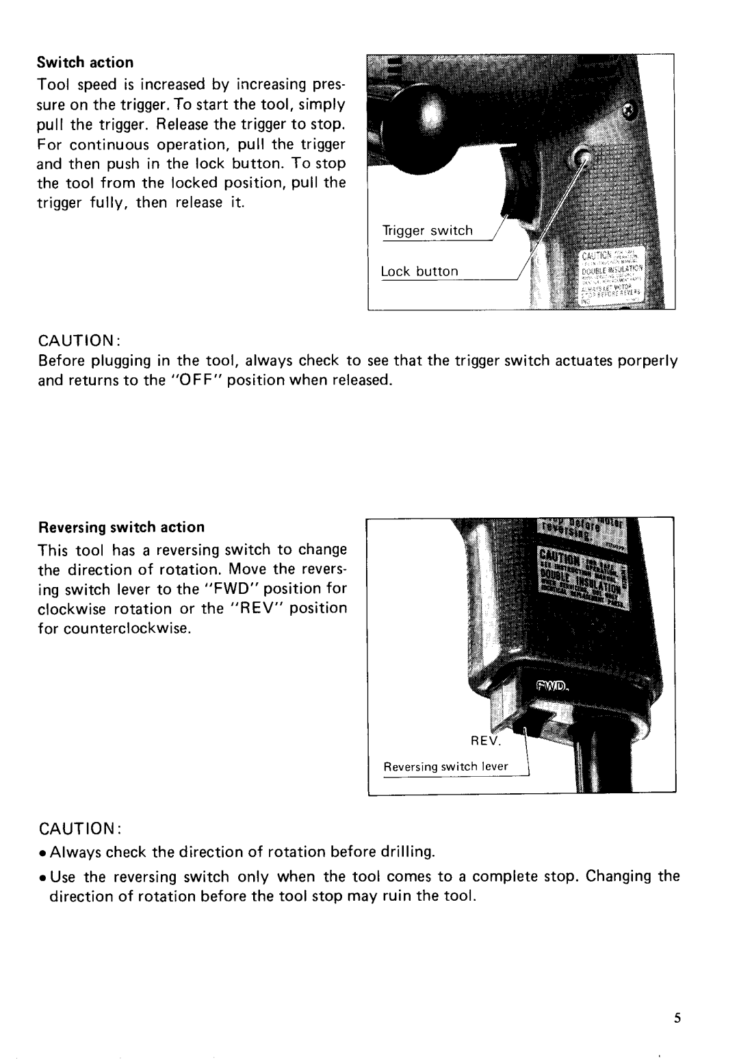 Makita 6303 specifications Reversing switch lever 